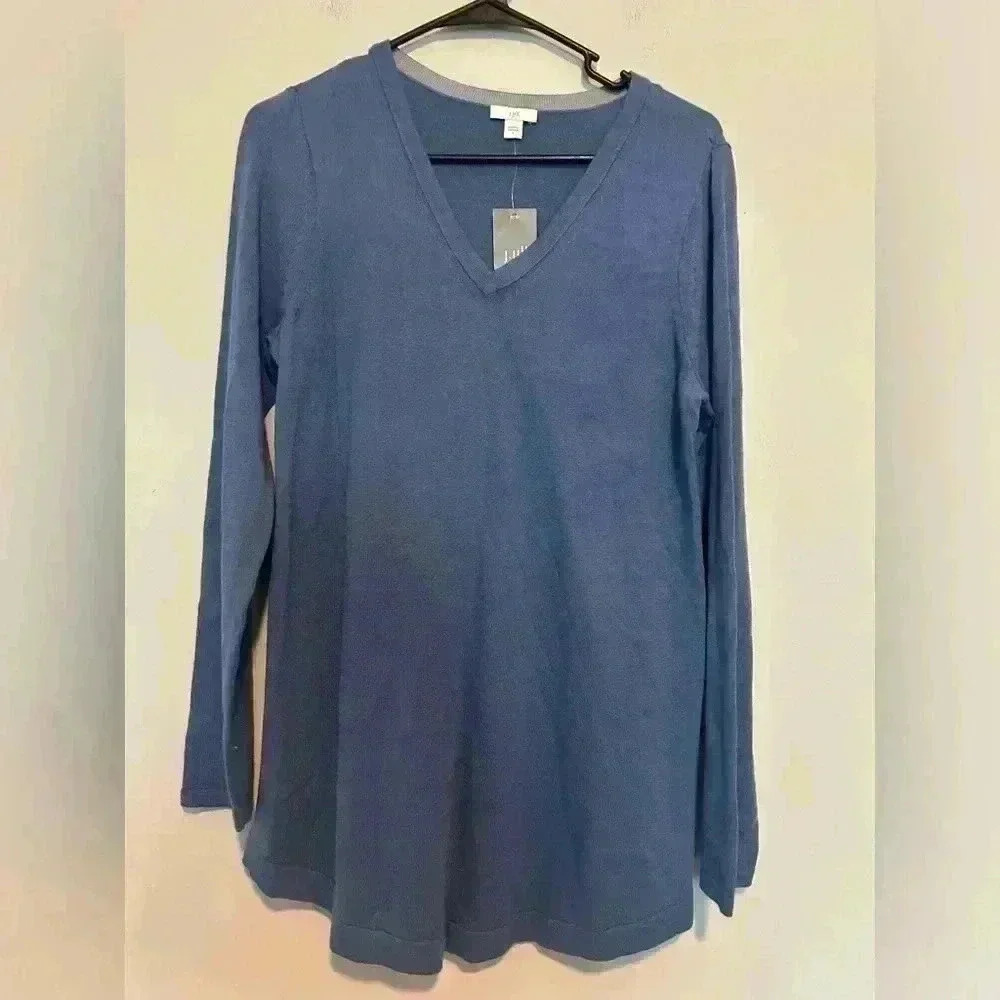 NWT J. JILL S V-neck  Sweater Tunic Top  Blue Long Sleeve size S
